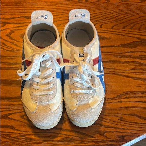 Onitsuka Tiger by Asics White and Blue and Red Sneakers Classic Design - Picture 2 of 6